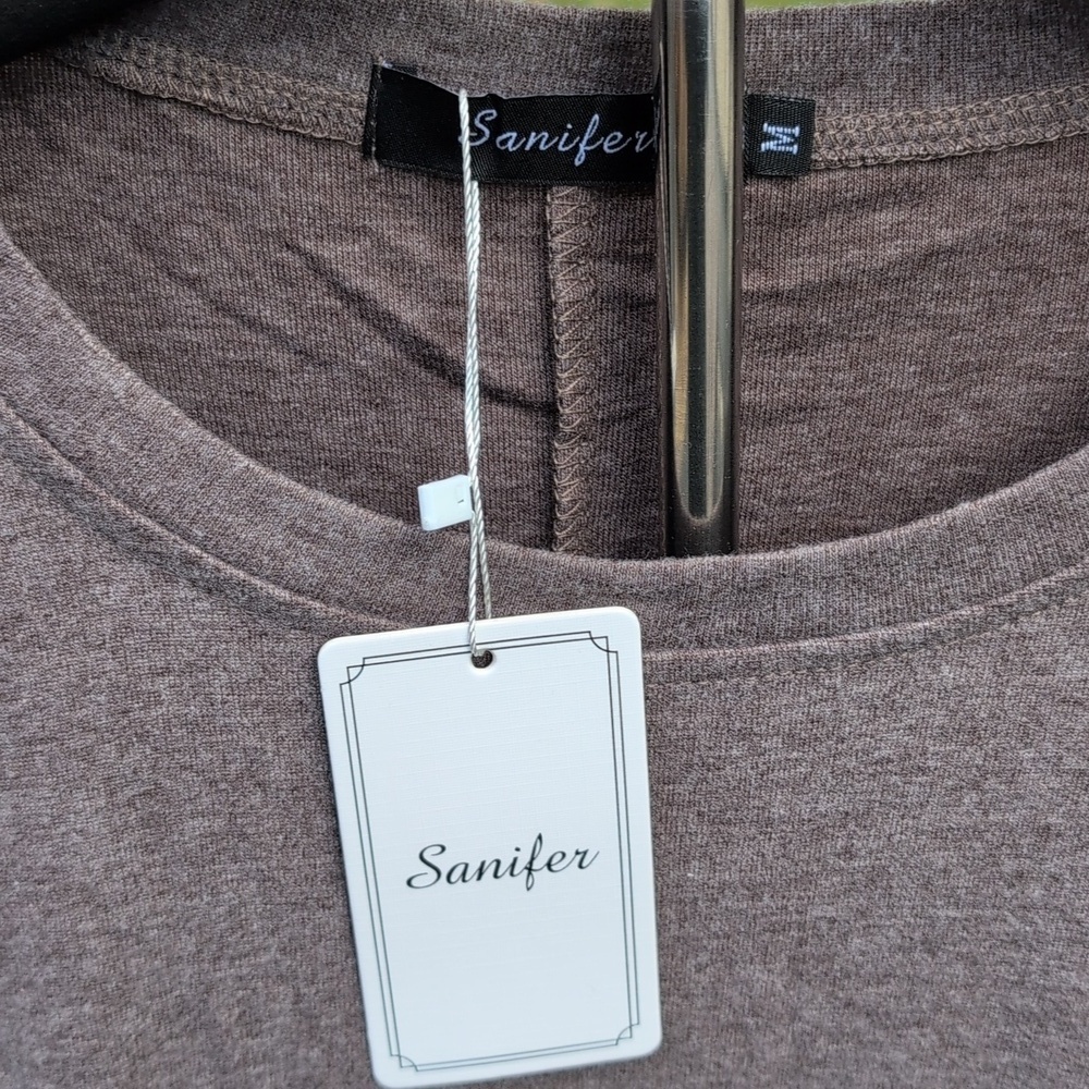 Sanifer Women Lace Long Sleeve Tunic Top Blouse In Coffee Brown NWT - Picture 2 of 7